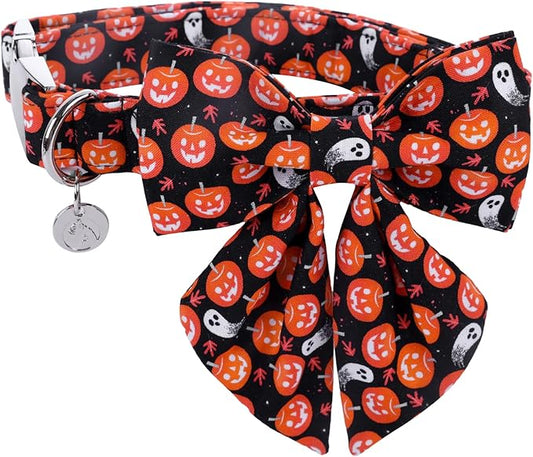 DOGWONG Fall Dog Collar with Bowtie - Fall Dog Collar Soft Cotton Autumn Dogs Necklace - Halloween Puppy Necklace for Small Medium Large Dogs