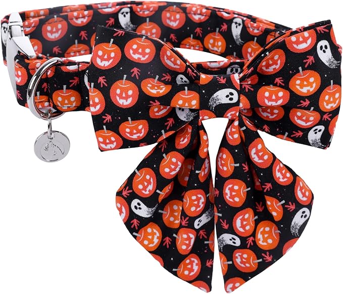 DOGWONG Fall Dog Collar with Bowtie - Fall Dog Collar Soft Cotton Autumn Dogs Necklace - Halloween Puppy Necklace for Small Medium Large Dogs