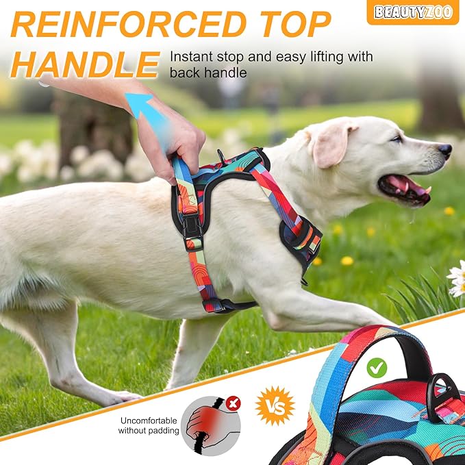 BEAUTYZOO No Pull Dog Harness Small, Adjustable Dog Harness and Leash Set -Easy Wearing with 3 Buckles/Control Handle,No Choke Soft Padded Reflective Pet Vest for Training Walking Hiking, S
