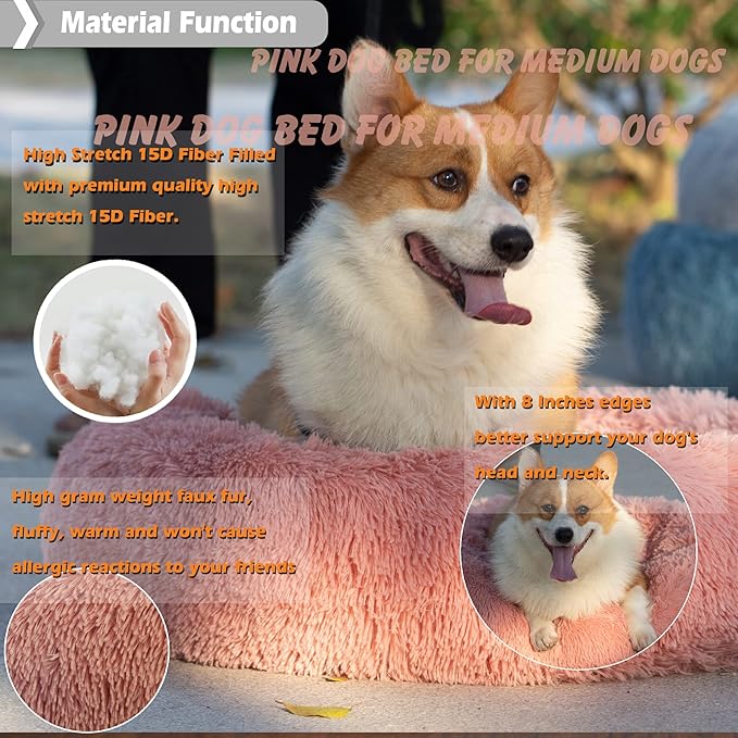 Pink Dog Beds for Medium Dogs Washable Girl Pet beds Fits up to 45 lbs Pets,30 Inches