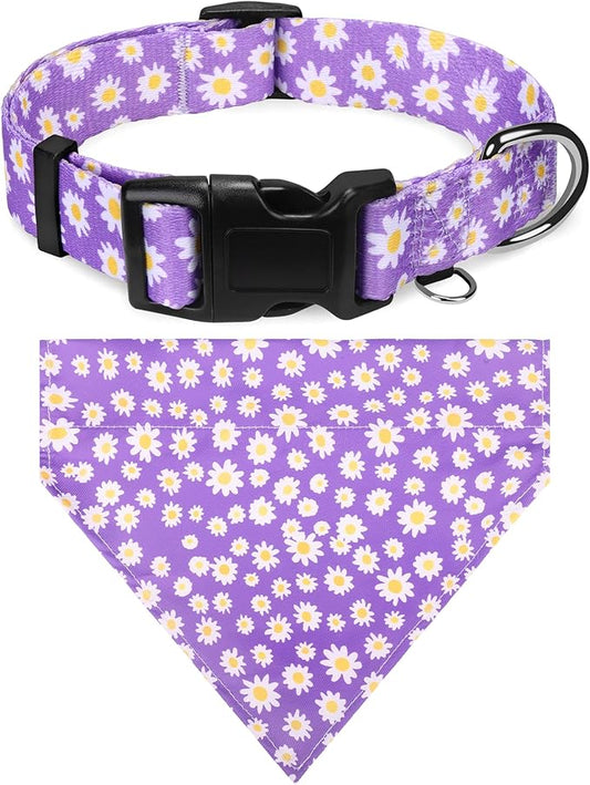 Dog Collars and Bandanas - Soft Adjustable Fancy Floral Boys Girls Puppy Collar for Small Medium Large Dogs.