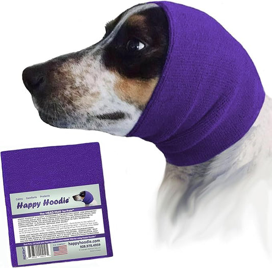 Happy Hoodie The Original Dog & Cat Calming Band, Anxiety Relief/Noise Protection-Grooming-Thunder-Fireworks (Large, Purple)