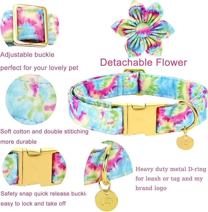 Dog Collar with Flower, Female Dog Collar for Small Girl Dog, Comfortable Adjustable Cute Cotton Flower Collar with Metal Buckle, S