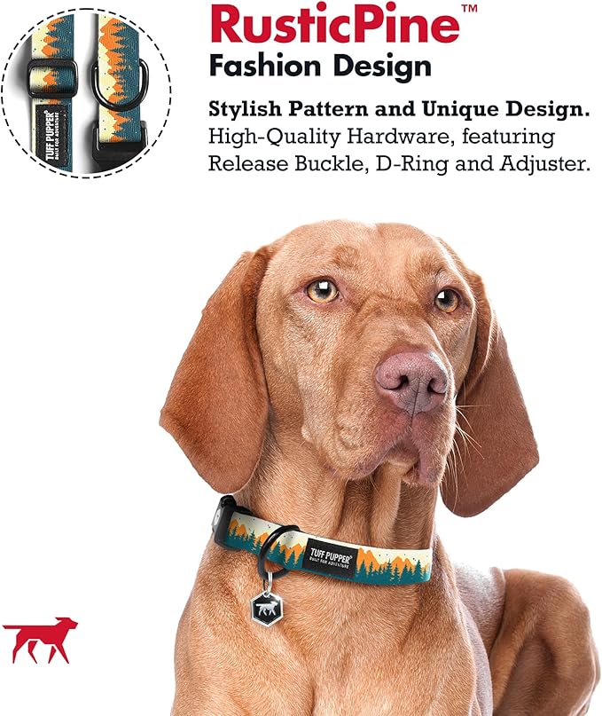 Tuff Pupper Premium Adjustable Dog Collar for Extra Large Boy Dogs, Stylish Pattern Collars Designed in USA, Quick Release Buckle, RusticPine Print for Male Dogs, XL (1.25 Inch Wide x 20-30 Inch Neck)