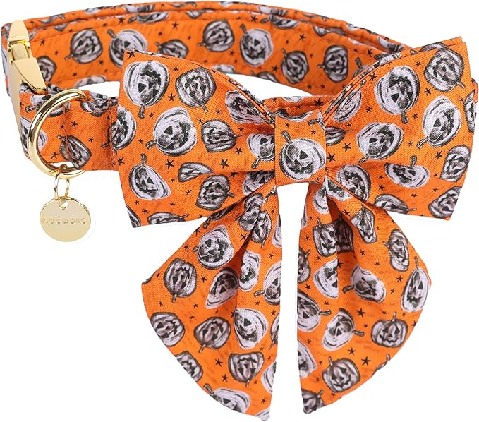 DOGWONG Fall Dog Collar with Bowtie - Fall Dog Collar Soft Cotton Autumn Dogs Necklace - Halloween Puppy Necklace for Small Medium Large Dogs