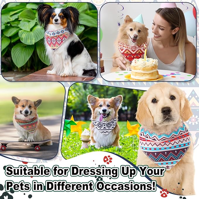 Amylove 120 Pcs Dog Bandanas Bulk Holiday Triangle Dog Pack Puppy Kerchief Bandana Adjustable Pet Scarf for Pet Cat Costume Accessories Decor Summer(Geometry)