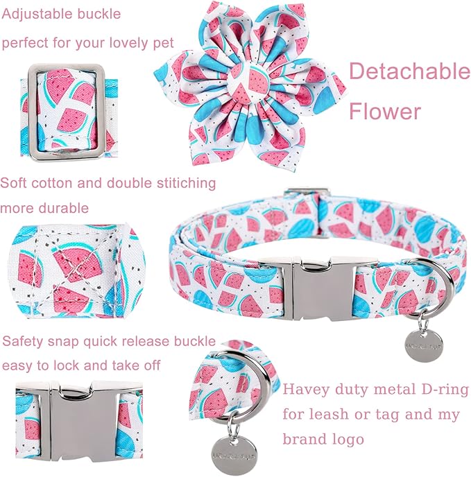 Dog Collar with Flower, Durable Comfortable Cotton Cute Flower Collar for Puppy Girl Boy Dog or Cat, Summer Dog Collar with Metal Buckle, XS