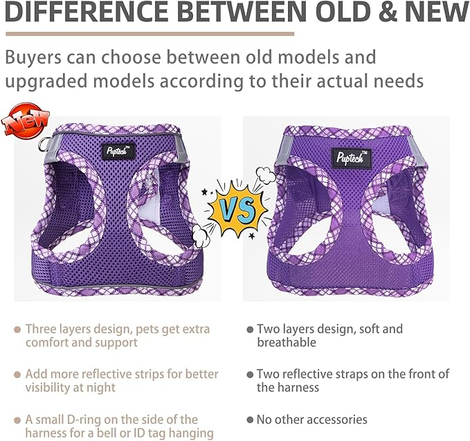 PUPTECK Dog Harness and Leash Set for Small Medium Dogs No Pull Step-in Soft Mesh Puppy Cat Vest Harnesses Reflective at Night, Upgraded New Purple L