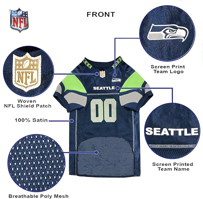 Pets First NFL Seattle Seahawks Dog Jersey, Size X-Small. Best Football Jersey Costume for Dogs & Cats.