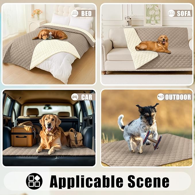 Smiry Waterproof Dog Bed Cover Blanket, Soft Reversible Pet Blanket, Washable Leakproof Cats Dogs Couch Cover for Sofa, Couch, Furniture (82x102 Inch, Taupe/Beige)