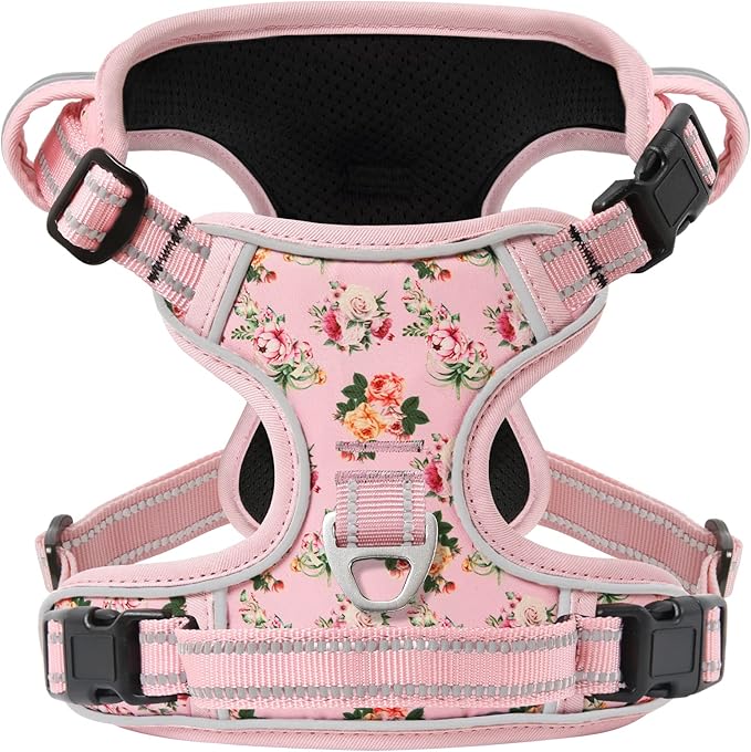 Timos No Pull Dog Harness, Release at Neck Reflective 3 Snap Buckles Adjustable No Choke Pet Vest with Front & Back 2 Leash Clips, Soft Padded Control Training Handle for Small Medium Large Dogs
