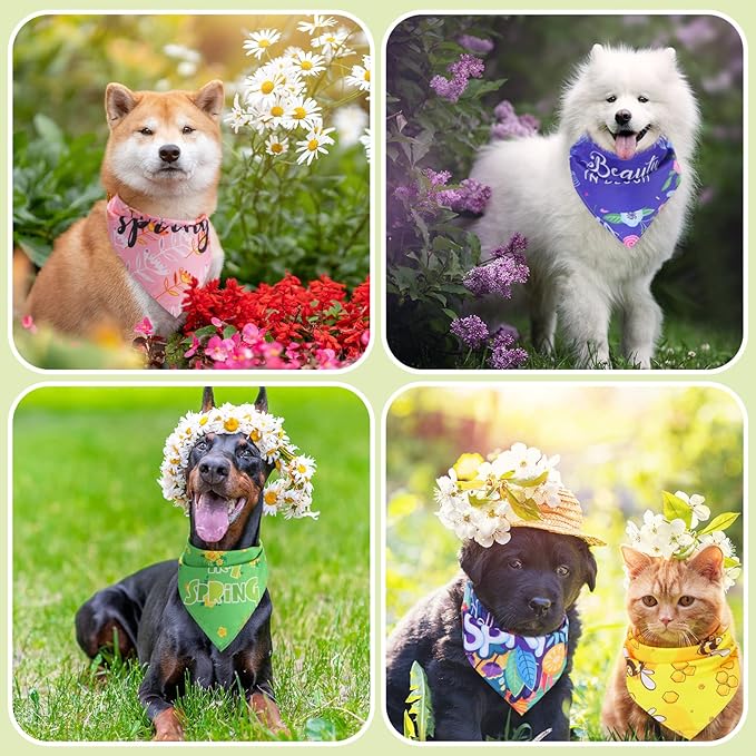 Chunful 50 Pcs Spring Dog Bandanas Bulk Flora Dog Bandanas Pet Triangle Scarf Bib Pet Costume Adjustable Cat Outfit Washable Bids Kerchief for Small Medium Puppy(Fresh Style)