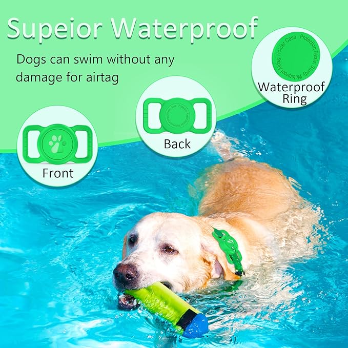 SANKALA Airtag Dog Collar Holder, [1 Pack] Waterproof Dog Airtag Holder, Silicone Full Body Covered Anti-Lost Protective Apple Air Tag Holder for Pet Collar - Fits All Width Collars, Green