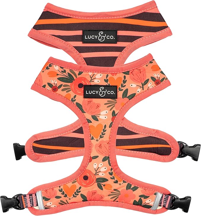 Lucy & Co. Posy Pink,Cute Reversible Dog Harness Walking Halter-Best Designer Pet Harnesses for Extra Small Medium Large XL Dogs Plus Pug Breeds-Padded Adjustable Puppy Vest for Easy Walking (Medium)