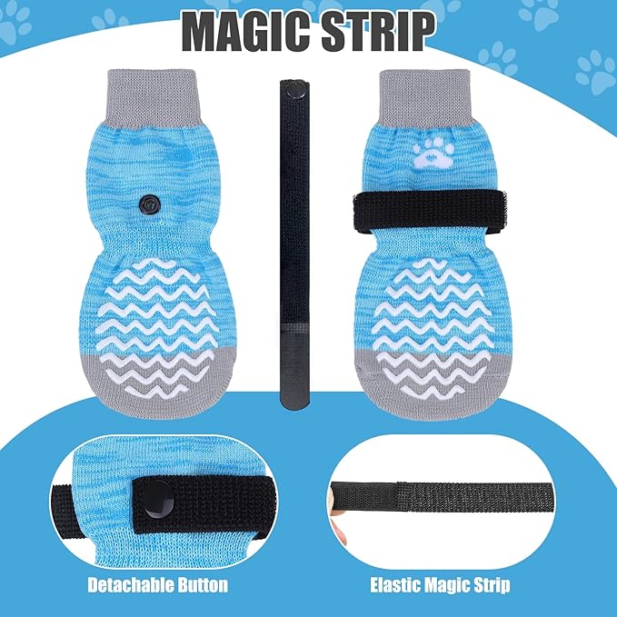 PUPTECK Non-Slip Dog Socks Double Sides Grips for Hardwood Floors Prevents Licking, Dog Shoes for Hot Pavement Traction Control Booties for Senior Dogs, Small Medium Large Dogs, Blue S