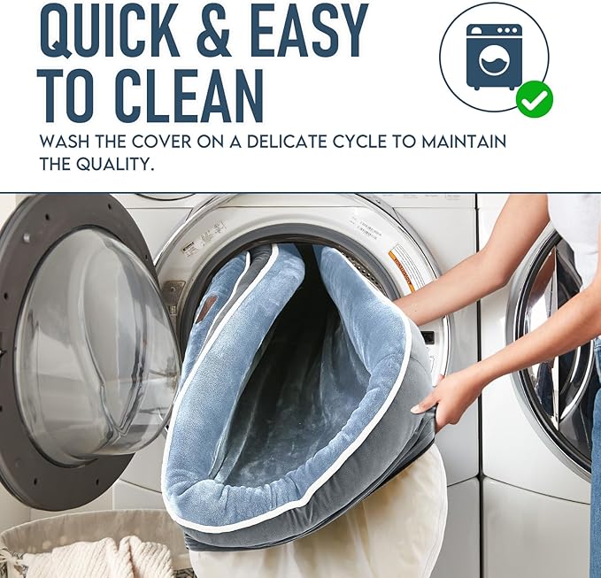 OhGeni Orthopedic Big Dog Couch X-Large Sized Pet Beds for Fathers Gifts with Comfort Foam Support, Soft Indestructible Fabric, Machine Washable Waterproof Removable Cover, 42-Inch (Washed Blue)