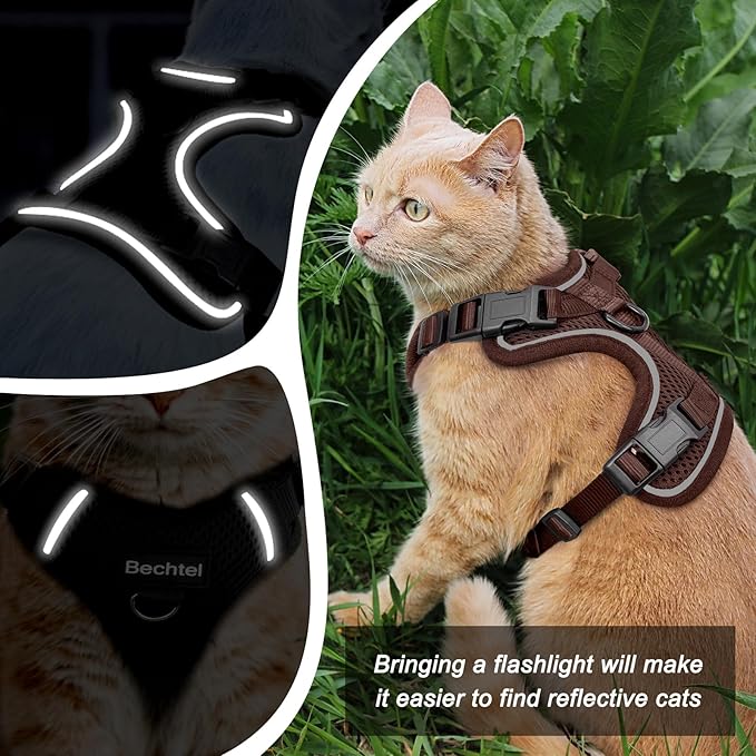 Cat Harness and Leash Set - Escape Proof Adjustable Cat Harness, Comfortable Soft Lightweight, Use Safe & Easy, Walking Travel Kitten Harness for Small Medium Large Cats, Brown, S(7-12lb)