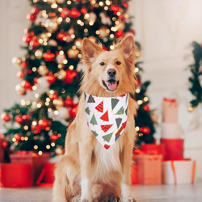 ADOGGYGO Christmas Dog Bandanas, Xmas Tree Candy Scarf, Premium Durable Fabric, White Christmas Bandanas for Extra Large Dogs Pets (X-Large)