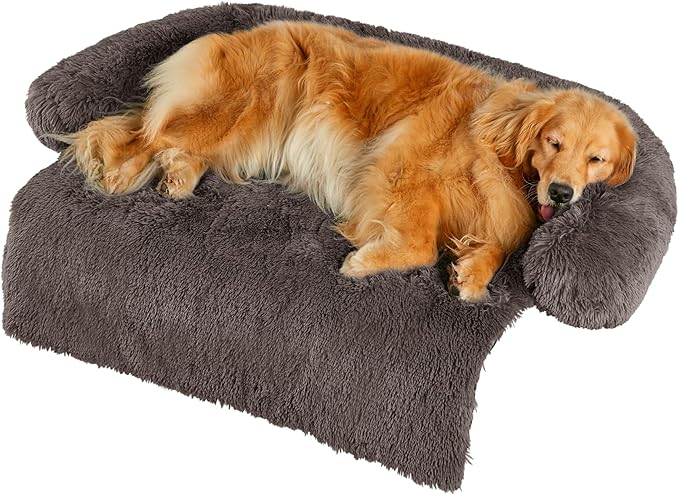 Codi Dog Bed for Couch - Calming Dogs Beds for X-Large Pets, Fluffy Plush Cats Mat, Anti Anxiety Pet Mats with Removable Washable Cover Protector for Sofa, Ash Brown, 45x37x6 inches