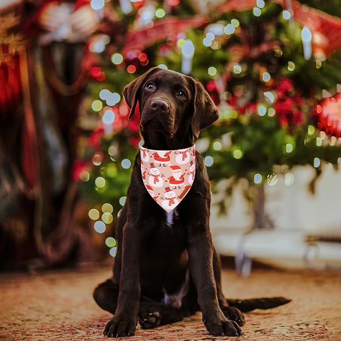 ADOGGYGO Christmas Dog Bandana, Santa Snowman Joy Xmas Pet Scarf, Premium Durable Fabric, Adjustable Fit Christmas Bandanas for Medium Large Dogs Pets (Large)