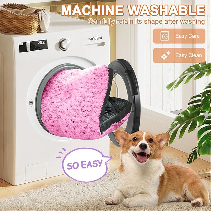 POCBLUE Deluxe Washable Dog Bed for Medium Dogs Dog Crate Mat 30 inch Comfy Fluffy Kennel Pad Anti-Slip for Dogs Up to 40 lbs, 30" x 19", Pink