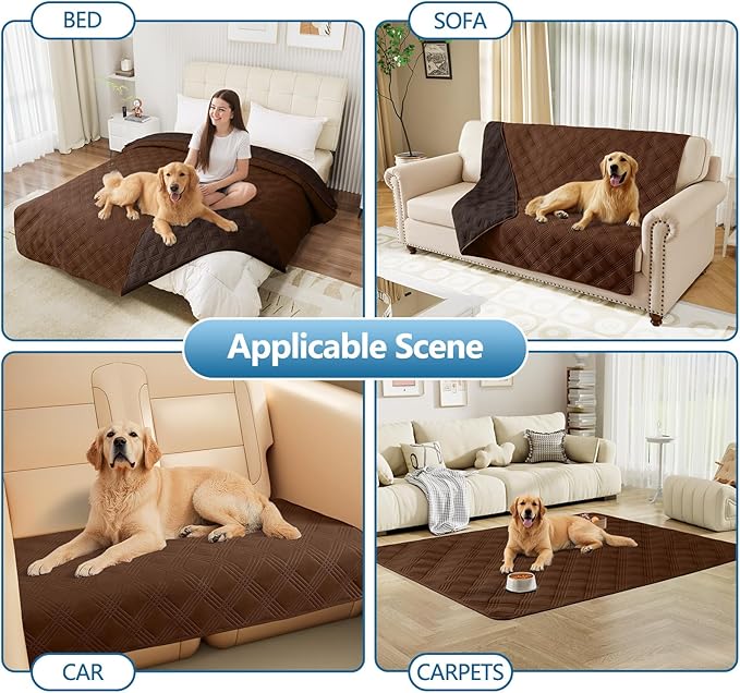 hyha Waterproof Dog Blanket, Reversible Pet Bed Blanket, Soft Sofa Couch Cover for Dogs Washable, Waterproof Pet Couch Covers for Sofa Puppy Cats Furniture Protector(82"x82", Brown/Chocolate)