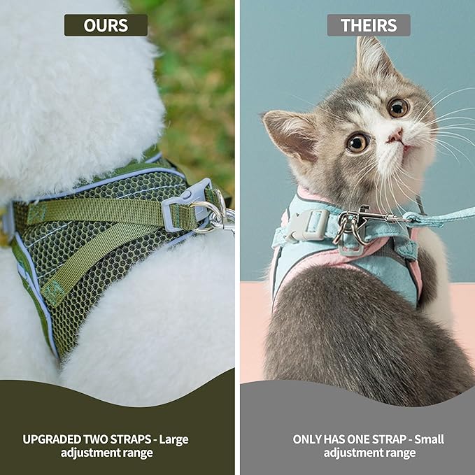 AIITLE No Pull Harness for Small Dogs - Step in Puppy Harness with Super Breathable Mesh, Reflective Adjustable Pet Harness for Outdoor Walking, Training for Small Dogs, Cats Army Green XS