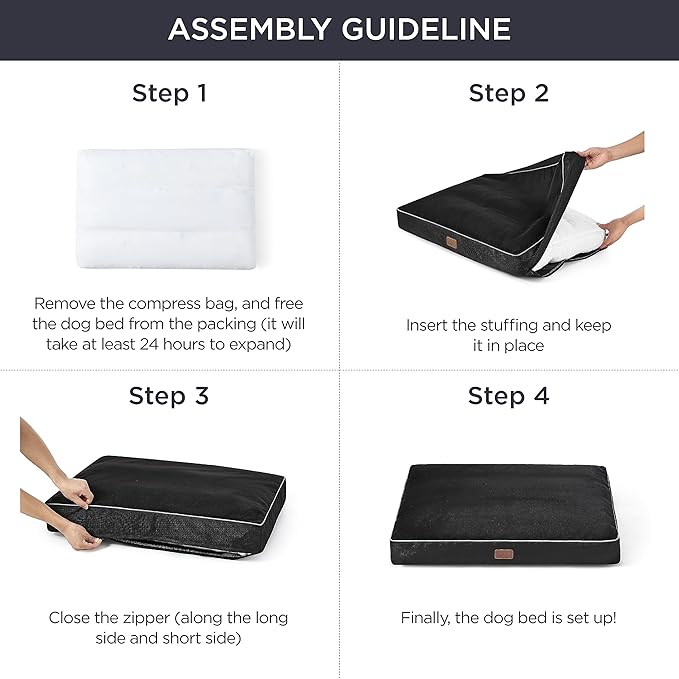 Bedsure Waterproof Dog Beds for Extra Large Dogs - 4 Inch Thicken Up to 100lbs XL Pet Mat Pillows with Removable Washable Cover, Black