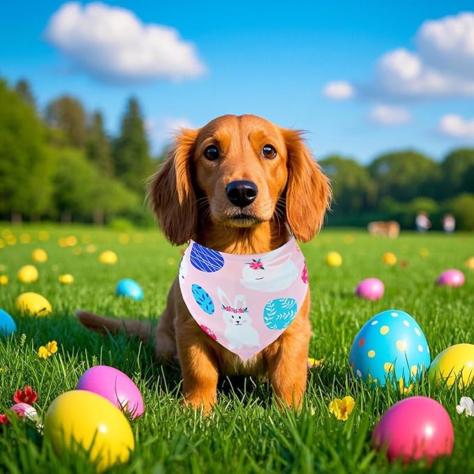 Easter Dog Bandanas for Medium Dog Breed 25 Inch Polyester Dog Bandana 7 Pcs Adjustable Dogs Scarves Grooming M