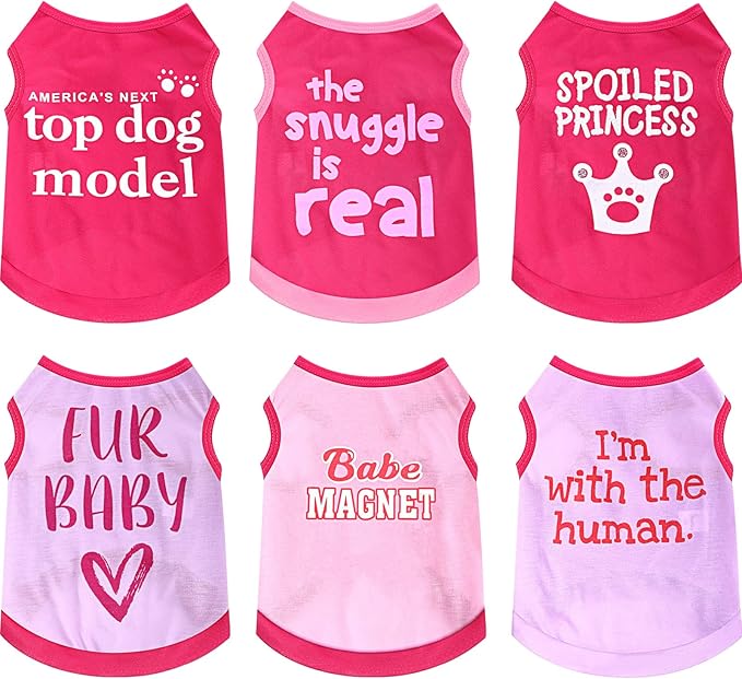 Jexine 6 Pack Chihuahua Dog T Shirt Girl Dog Puppy Clothes Breathable Outfit Pet Costume Summer Cat Clothes Dachshund Puppy Accessories Printed Shirts(Small)