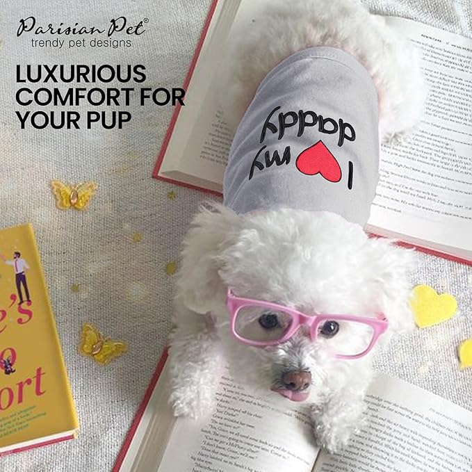 Parisian Pet Unisex Dog T-Shirt - Embroidered 'I Love My Daddy' 100% Cotton, Tee Shirts - Breathable Sleeveless Pet Vest - Dog Clothes for Medium-Sized Dogs - M