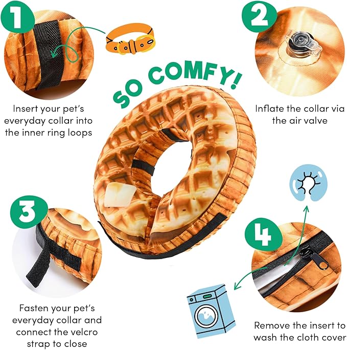 BENCMATE Protective Inflatable Collar for Dogs and Cats - Soft Pet Recovery Collar Does Not Block Vision (Small, Waffle)