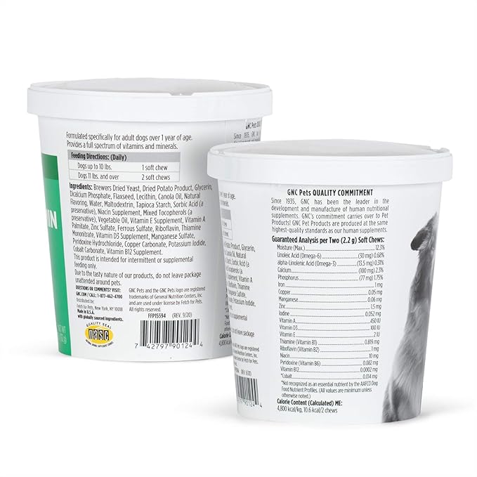 GNC Essentials Dog Multivitamin Soft Chews - 60 ct Salmon Oil Dog Supplement Immune Booster - Bacon Flavor Chewable Dog Multivitamin with Vitamins and Minerals