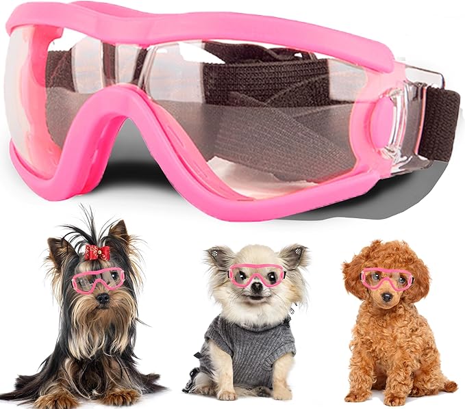 Small Dog Sunglasses with Adjustable Strap UV Protection, Winproof Puppy Sunglasses, Suitable for Dogs Eyes Protection，Soft Dog Goggles