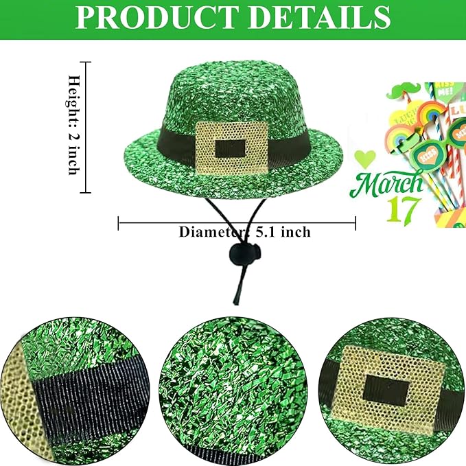 Dog St. Patrick's Day Costume, St Patricks Day Pet Outfit Green Shamrock Hat Bow Tie Collar for Small Medium Large Dogs (Green Buckle)