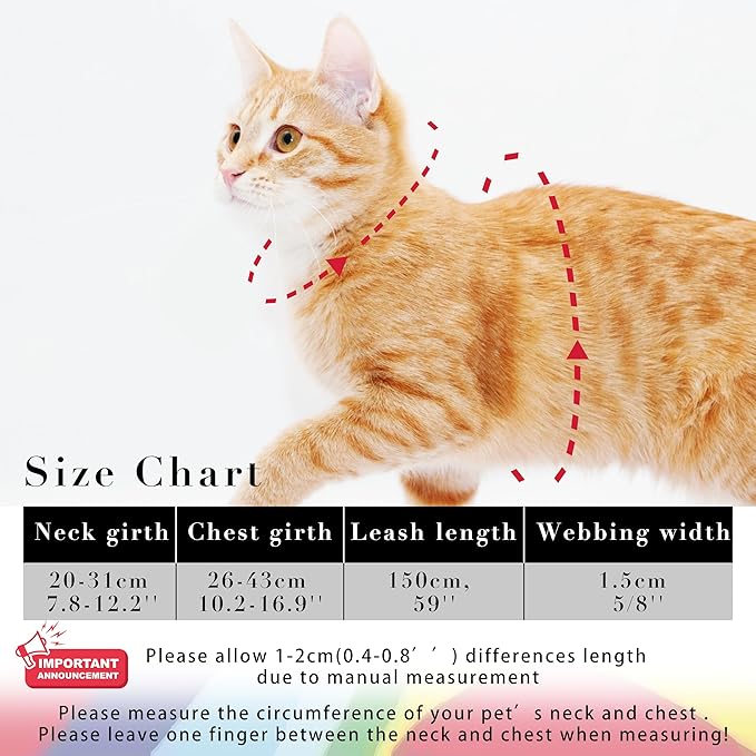 Cat Harness and Leash Set, Adjustable Kitten Harness Escape Proof Cats Harness, Soft Lightweight Walking Travel Pet Harness, Cute Kitty Harness Leash Set for Small Medium Cats, Yellowstone Park