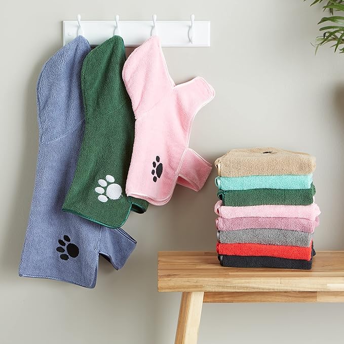 Bone Dry Pet Robe Collection, Embroidered Absorbent Microfiber Bath Robe with Adjustable Closure, for Dogs & Cats, Medium, Aqua