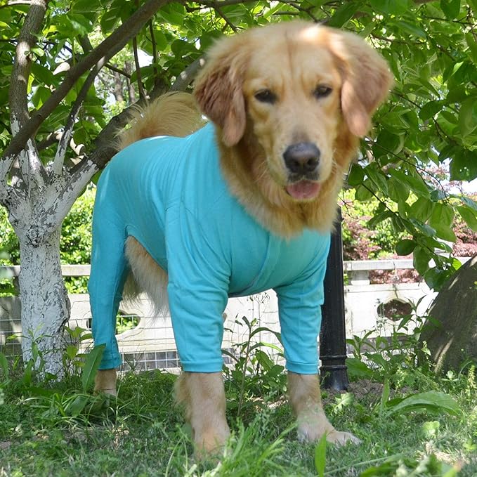 Lovelonglong Four Feet Dog Lightweight Pajamas, Pure Cotton Dog Jumpsuits 4 Legs Dog Onesies T-Shirt Stylish PJS Puppy Costume for Large Medium Small Dogs Turquoise XXL