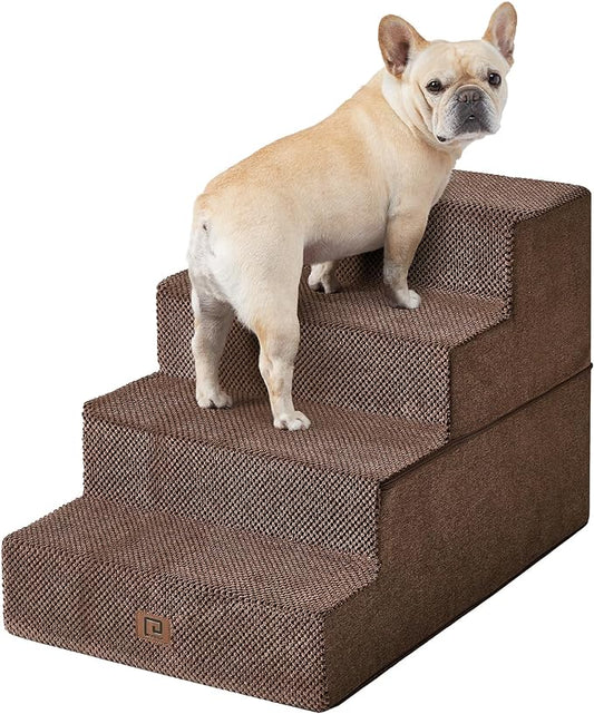 EHEYCIGA Dog Stairs for Bed 20”H, 4-Step Extra Wide Dog Steps for High Bed, Pet Steps for Small Dogs and Cats, Non-Slip Balanced Pet Ramp, Brown