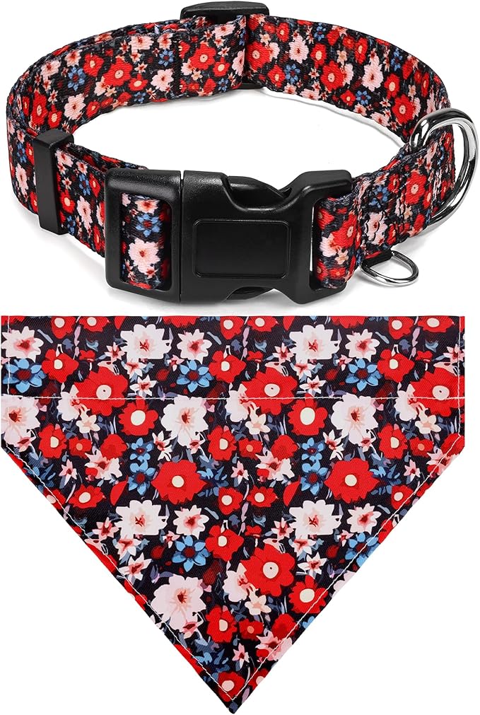 Dog Collars and Bandanas - Soft Adjustable Fancy Floral Boys Girls Puppy Collar for Small Medium Large Dogs.