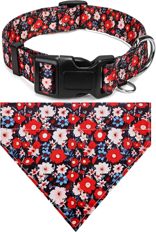 Dog Collars and Bandanas - Soft Adjustable Fancy Floral Boys Girls Puppy Collar for Small Medium Large Dogs.