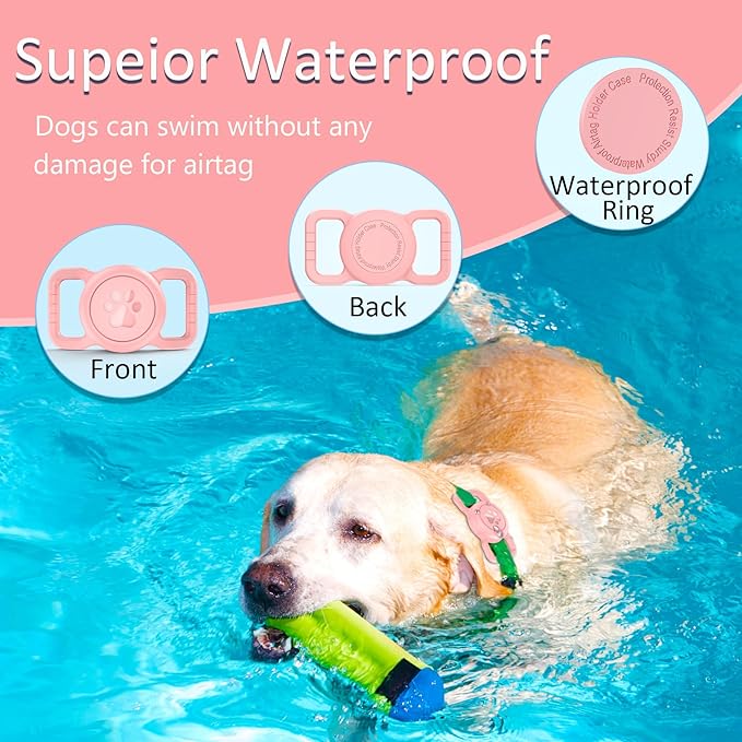 SANKALA Airtag Dog Collar Holder, [1 Pack] Waterproof Airtag Collar Holder for Dog, Silicone Full Body Covered Anti-Lost Protective Apple Airtag Case for Pet Collar - Fits All Width Collars,Pink