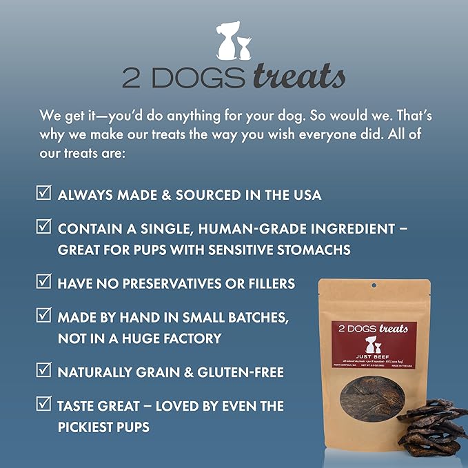 Just Beef Treats Dog Jerky | 100% USA-Sourced, Single-Ingredient, Great for Sensitive Stomachs, Human-Grade USDA Beef, Grain-Free, Allergy-Friendly, High Value for Training, Small Batch