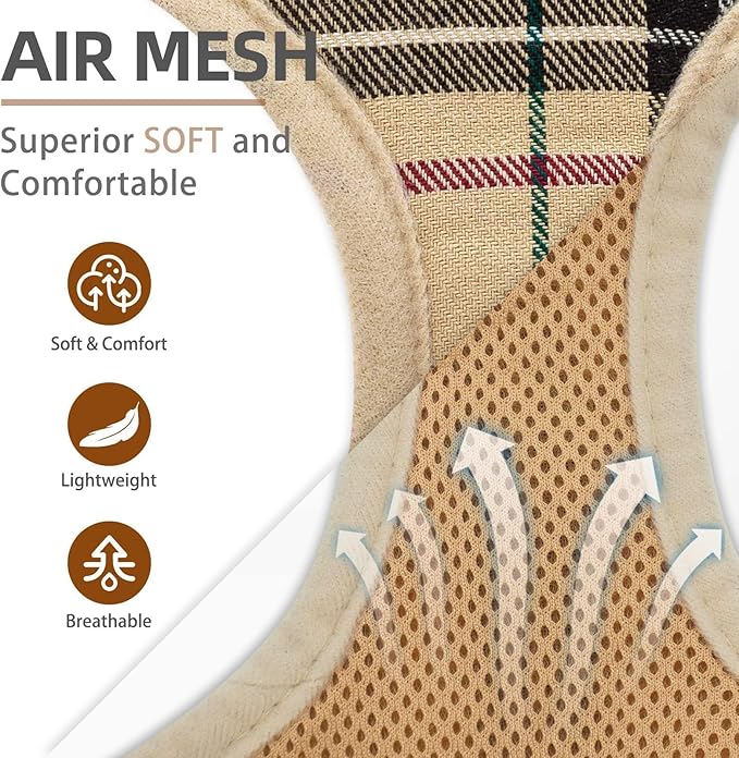 PUPTECK Soft Mesh Dog Harness and Leash Set Pet Puppy Cat Comfort Padded Vest No Pull Harnesses, Beige, XS