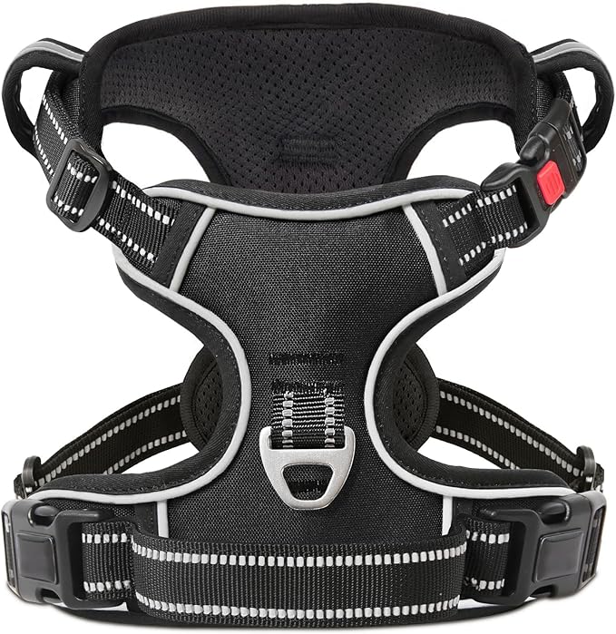 Timos Dog Harness, No-Pull Pet Harness with 2 Leash Clips, Adjustable Soft Padded Dog Vest, Reflective Outdoor Pet Oxford Vest with Easy Control Handle Black