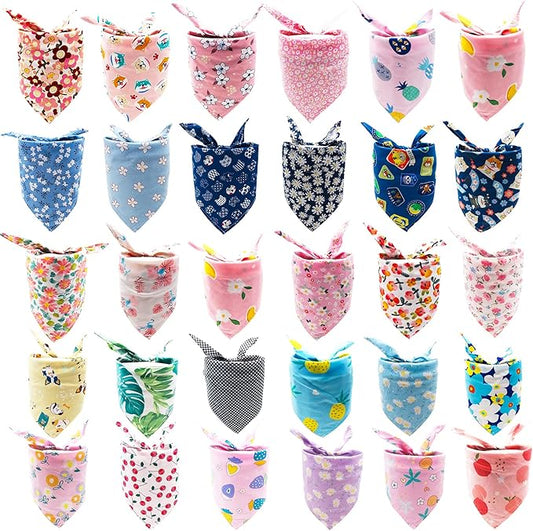 100PCS Small Dogs Bandanas Bulk Pet Summer Bandanas Pack Cat Kerchief Washable Triangle Bibs Head Scarves Scarfs Random Patterns for Boys and Girls Medium Puppies Grooming Accessories Costume