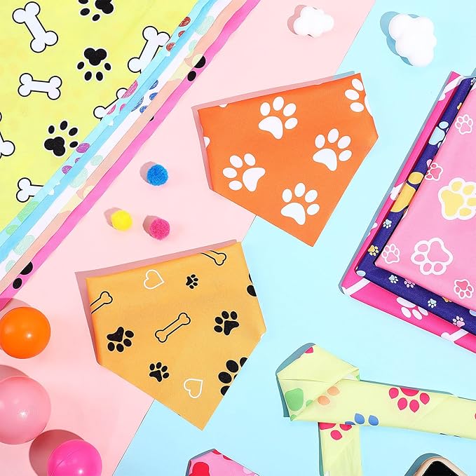 Abbylike 200 Pieces Paw Print Dog Bandanas Bulk Paw Bandanas for Dogs Pets Triangle Kerchief Bibs for Puppy Pet Cats Party Costume Accessories
