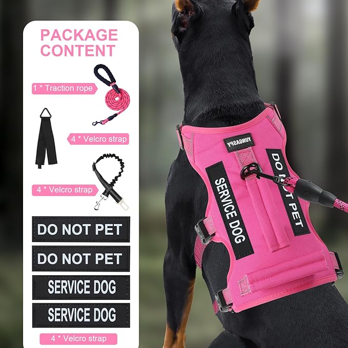 Escape Proof Dog Harness for Large Medium Sized Dogs Six Point Adjustable, Service Dog Vest Harness and Leash Set, No Pull Dogs Harnesses with Handle, Medium Dog Harnesses for Walking(Pink, S)