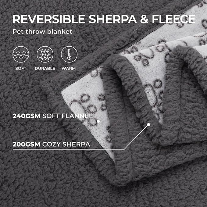 Luciphia Waterproof Pet Blankets for Couch Sofa Bed Cover Liquid Pee Proof Washable Soft Fluffy Large Dog Blanket Reversible Furniture Protection Paw Grey X-Large（85" x 57"）