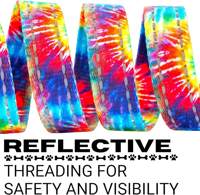EcoBark Dog Leash - Soft & Reflective Comfort Training Leashes with Padded Handle - Strong Durable Heavy Duty - Training and Pulling for Small, Medium or Large Dogs (Tie Dye)